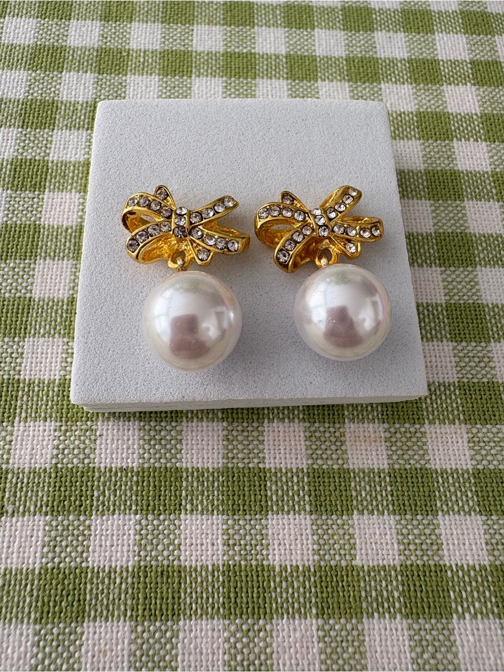 Gold Bow Pearl Drop Earrings - Classic White Pearl Accent